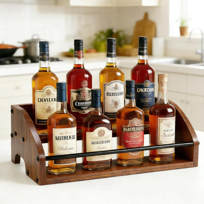 HRUSGO Rustic Wooden Countertop Organizer - Liquor Cabinet,Coffee Syrup Rack, Mini bar, Home Retro Bar Shelf Stand for Liquor, Whiskey, Spirits & Spices (2-Tier)