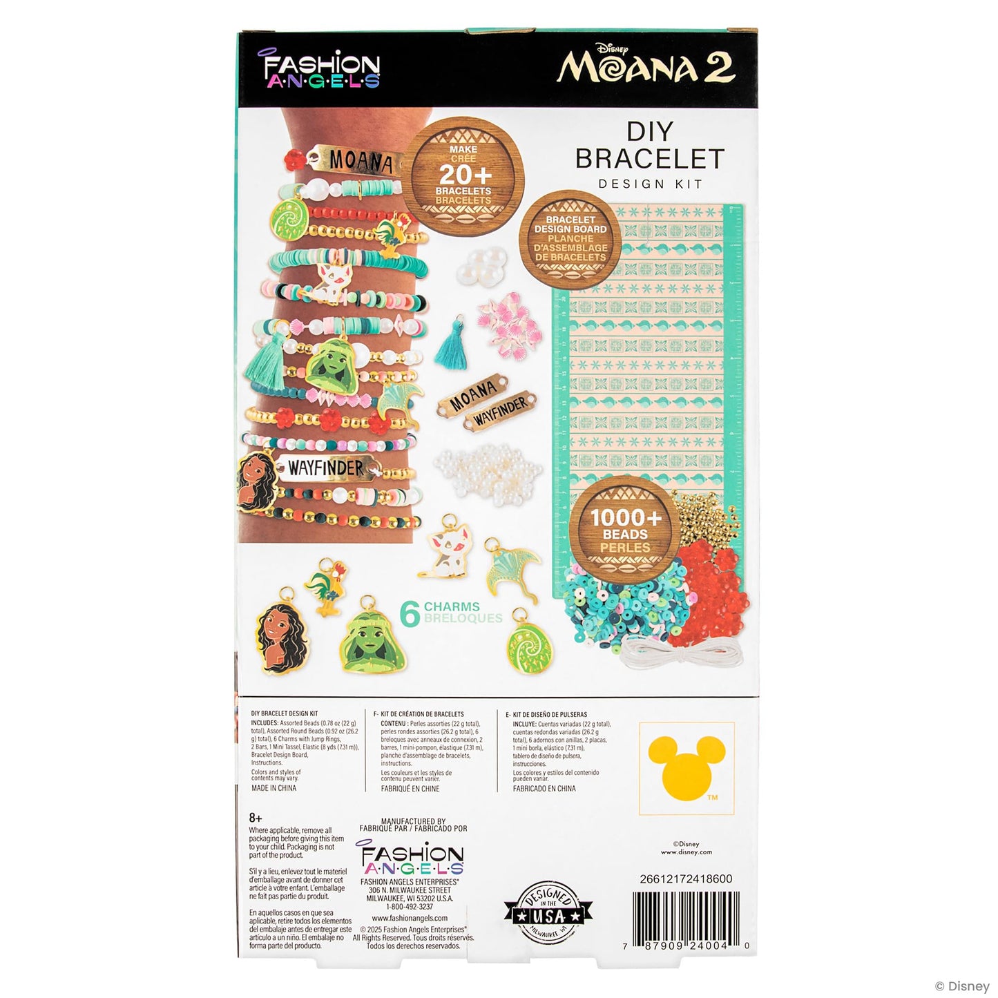 Fashion Angels Disney Moana 2 DIY Bracelet Making Kit, Includes 1,000+ Beads, 6 Charms, Design Board & More, Makes 20+ Bracelets, Craft for Kids Ages 8+