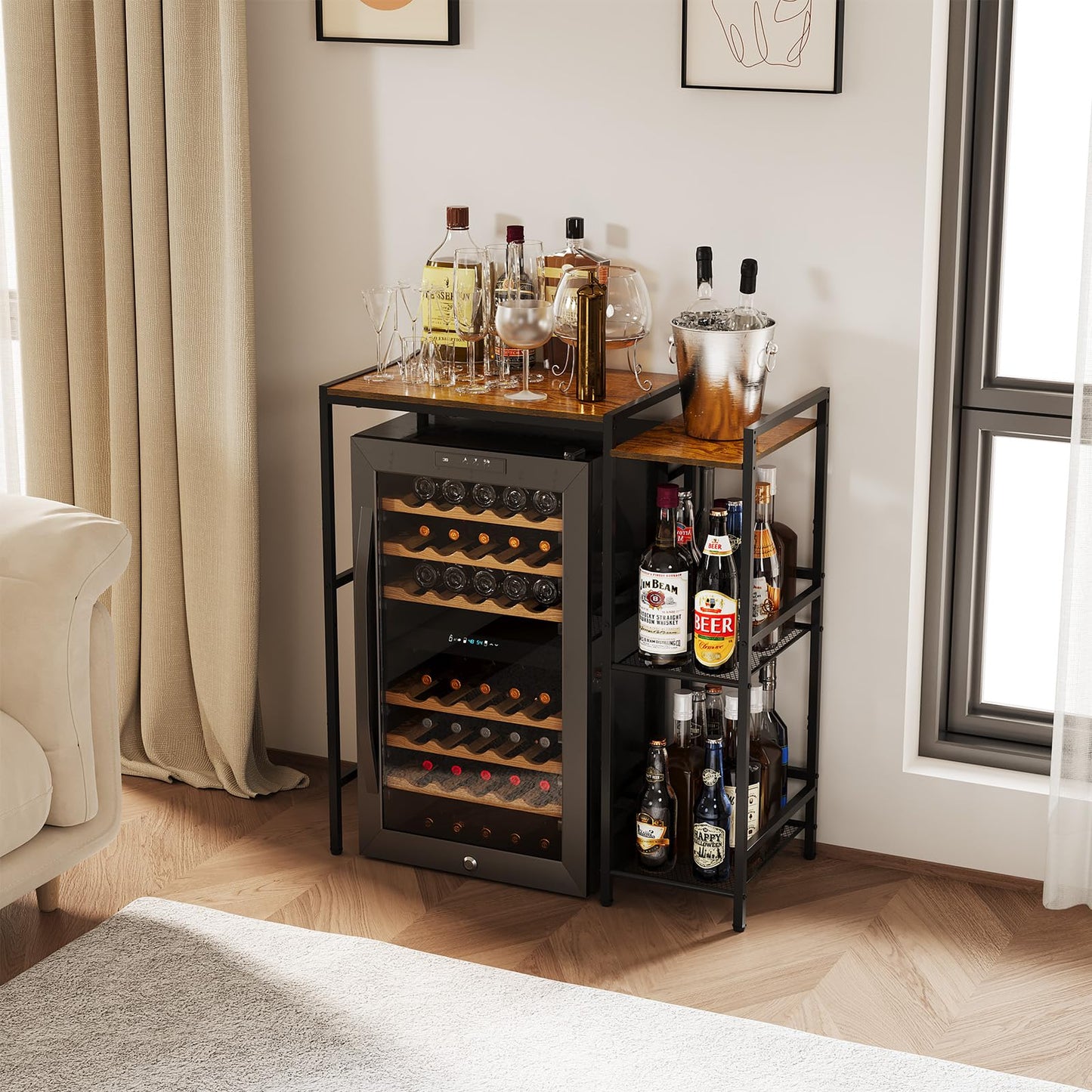 Yuyetuyo Mini Fridge Stand with Storage Shelves, Wine Cabinet, Microwave Stand, Coffee Bar, TV Stand, Bakers Rack, Beverage Refrigerator Table Adjustable for Dorm Apartment Kitchen Rustic Brown