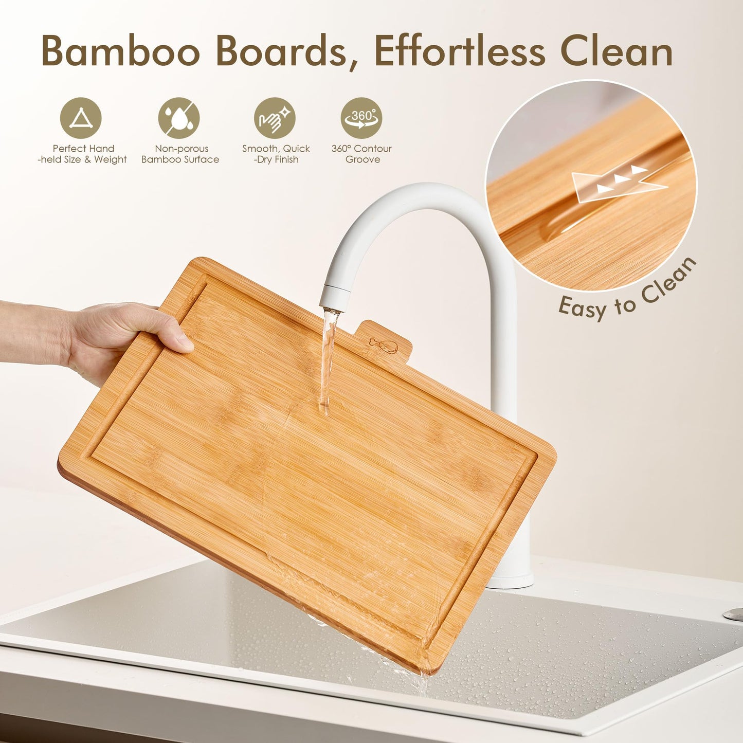Coktaseleg Bamboo Cutting Boards for Kitchen Set of 3, Large 14’’ x 10’’ with Holder, Wooden Cutting Board with Juice Groove & Labels for Meat Vegetables Bread