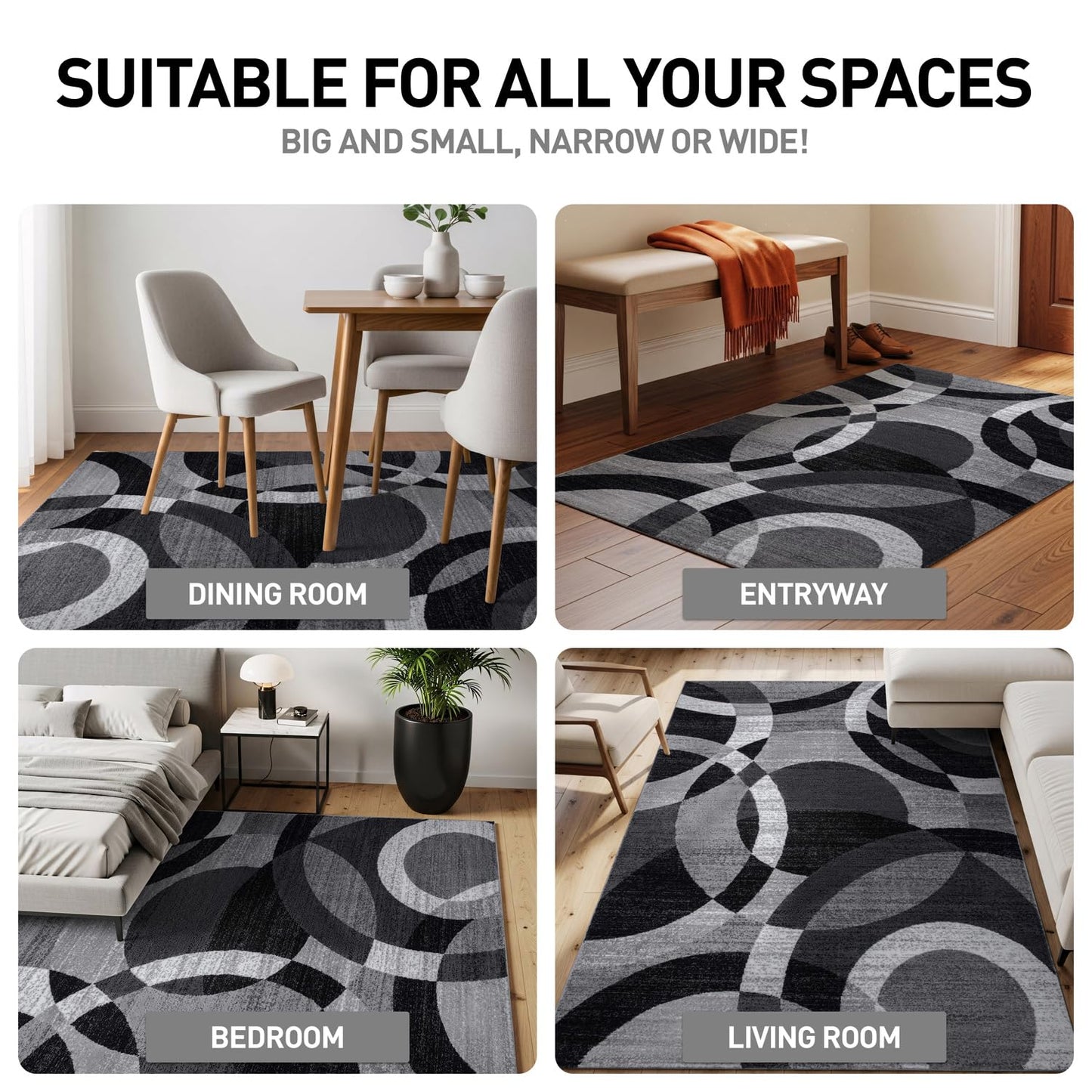 Rugshop Contemporary Abstract Circles Perfect for high Traffic Areas of Your Living Room,Bedroom,Home Office,Kitchen Area Rug 10' x 14' Gray