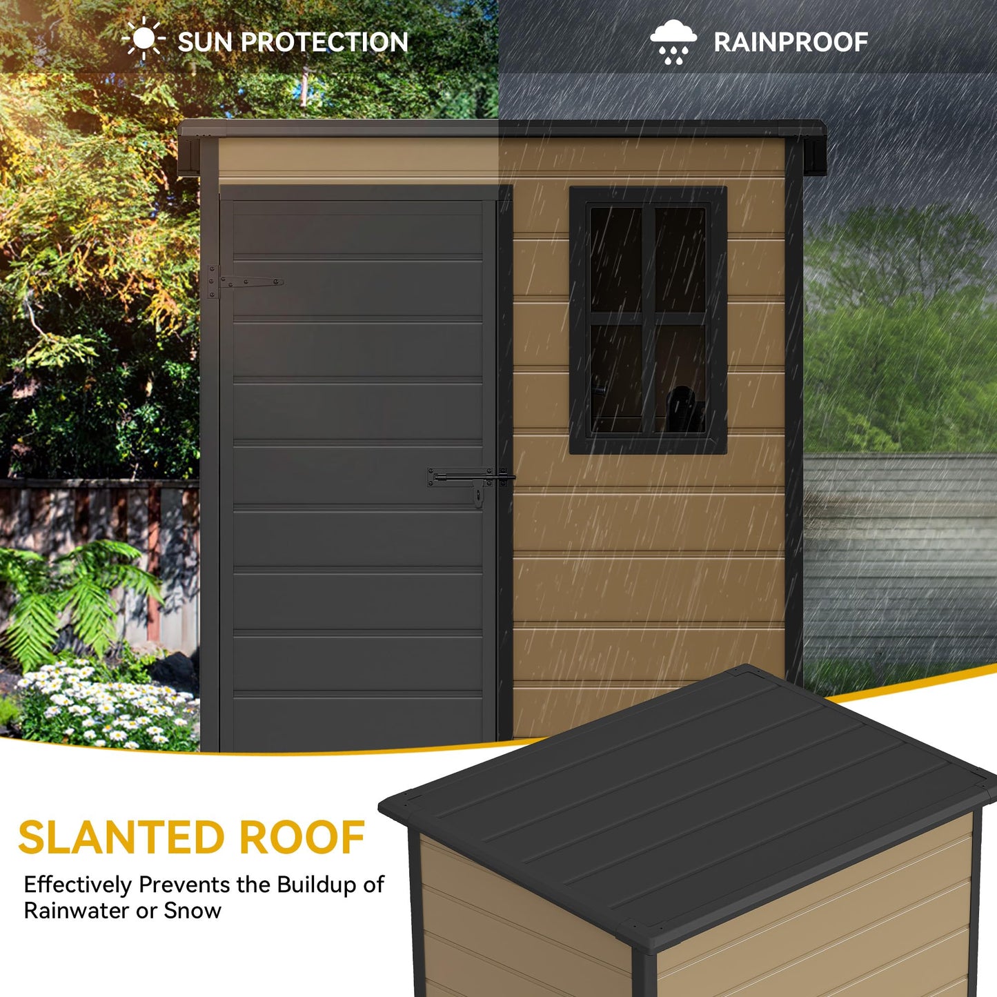 DWVO 5x3 FT Outdoor Storage Shed with Floor, All-Weather Resin Storage Shed with Lockable Door & Window, Waterproof Plastic Tool Storage for Garden, Backyard, Patio, Lawn, Brown