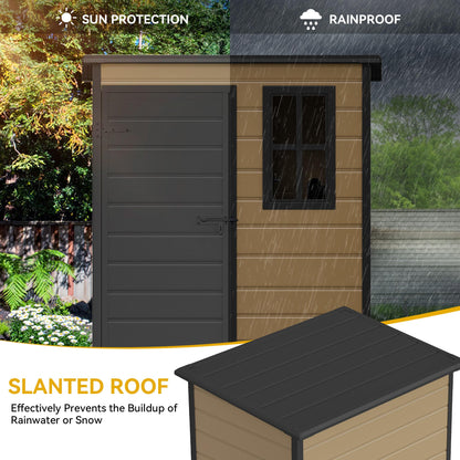 DWVO 5x3ft Resin Outdoor Storage Shed with Floor, Waterproof Lockable Storage Shed with Window, Plastic Outside Tool Storage for Garden, Backyard, Patio, Lawn, Brown