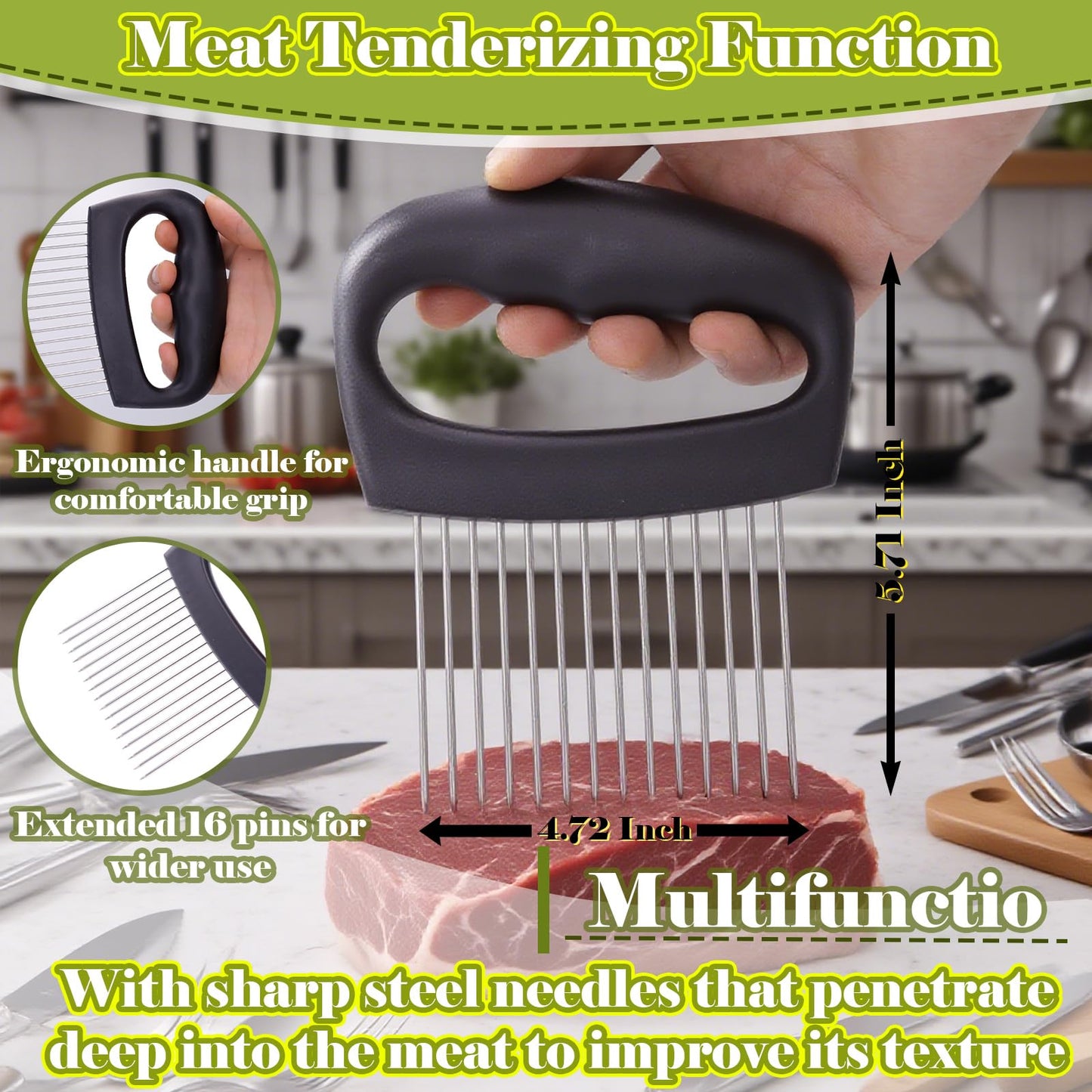 FANTEXY Onion Holder for Slicing - Onion Slicer and Meat Tenderizer Extra Large 16-Prong Stainless Steel, Vegetable Chopper for Potatoes, Tomatoes Slicer Assistant Tool for Lemons,Avocados,Carrot