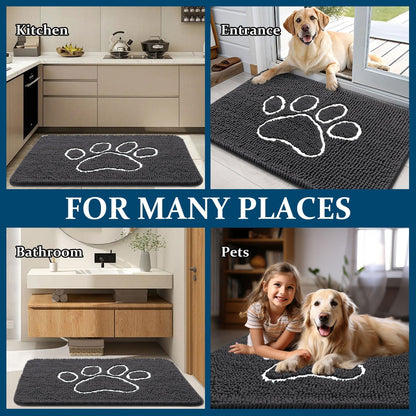 OLANLY Dog Door Mat - Absorbent Non-Slip Mud Mat for Paws | 70x32 Dark Grey Chenille Design