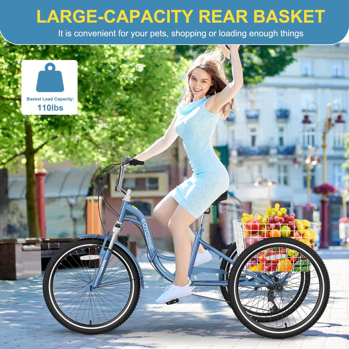 NAIZEA Folding Adult Tricycle - 7 Speed 20/24/26 Inch Folding Tricycle for Adult, 4 Wheel Bike, Foldable Trike with Large Basket/Low-Step Through for Men Women Senior