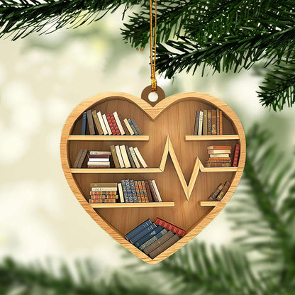 2D Talataca Bookshelf Heart Shape Book Lovers Nerd Bookworm Reader Gift Flat Car Rear View Mirror Accessories Christmas