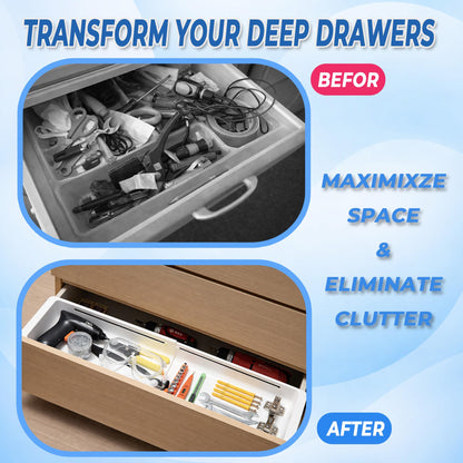 Kirosy 3-Pack Expandable Drawer Organizer for Deep Drawers, Adjustable Storage Tray (17–27 in), Durable PP Smooth Glide Divider for Kitchen, Vanity & Office, Space-Saving Design