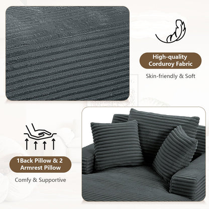 49.2"W Oversized Chaise Lounge Chair Indoor,Comfy Boneless Reading Chair with 3 Pillows, Luxurious Corduroy Fabric Single Cloud Sofa Chair for Living Room & Bedroom,No Assembly Required,Dark Grey