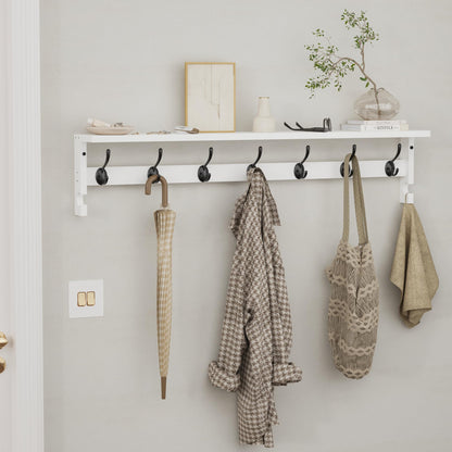 AMBIRD Coat Rack Wall Mount, 35 Inch Large Coat Hooks Wall Mounted with 7 Dual Metal Hooks and 2 Side Hooks, Wall Hooks with Shelf in Entryway, Kitchen, Living Room, Bathroom, Bedroom (White)
