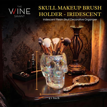 Skull Makeup Brush Holder, Pen Holder, Vanity, Desk, Office Organizer, Stationary, Decor Planter, Candy Bowl, Goth Decorations, Extra Large, Skulls Gothic Skull & Bones Organizer Bathroom (iridescent)