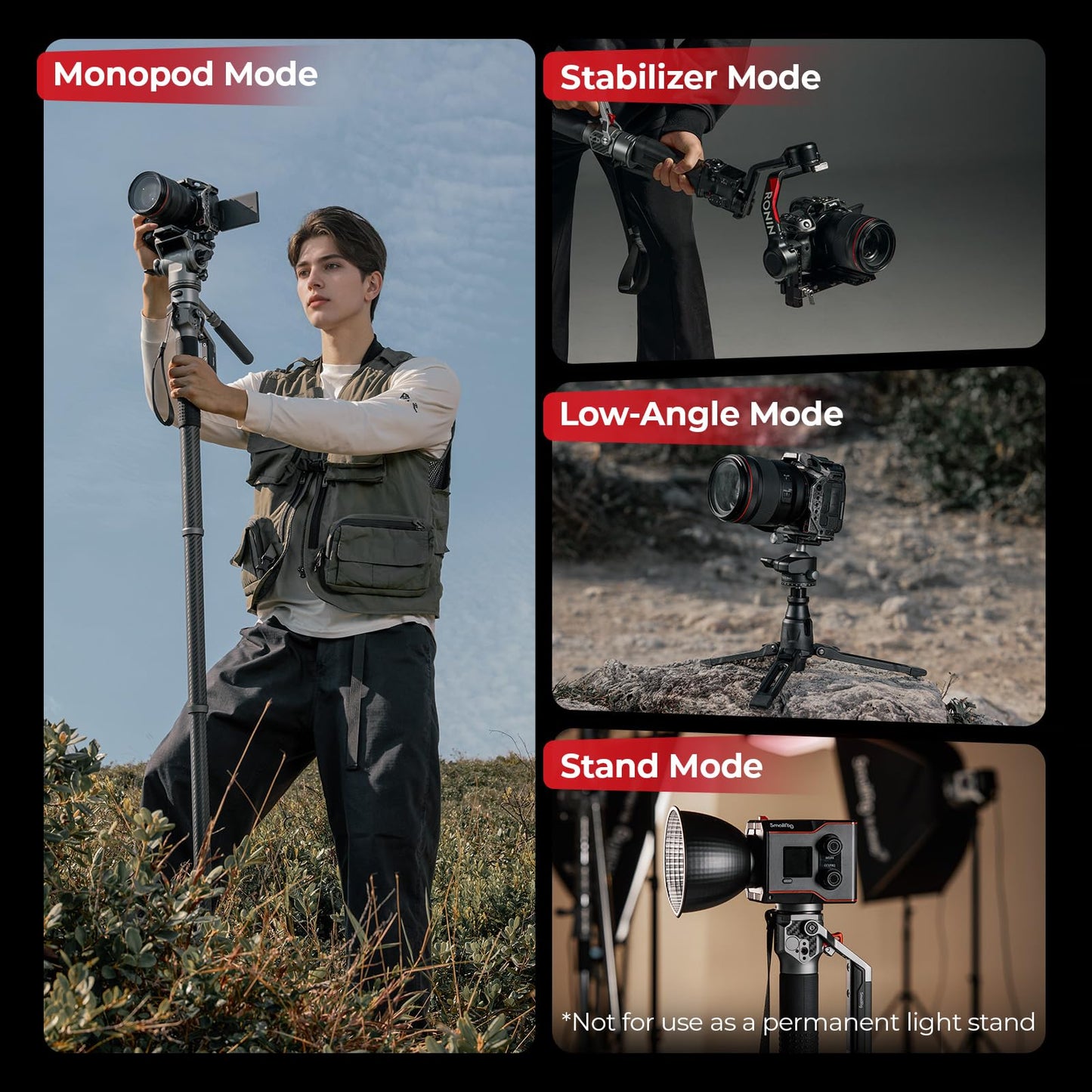 SmallRig 175cm / 68.9" Carbon Fiber Video Monopod for Camera, Compact Camera Monopod with One-Button Lift & Lock, Max. 5kg Playload Fluid Head Fits for DJI RS and for MFT 501L