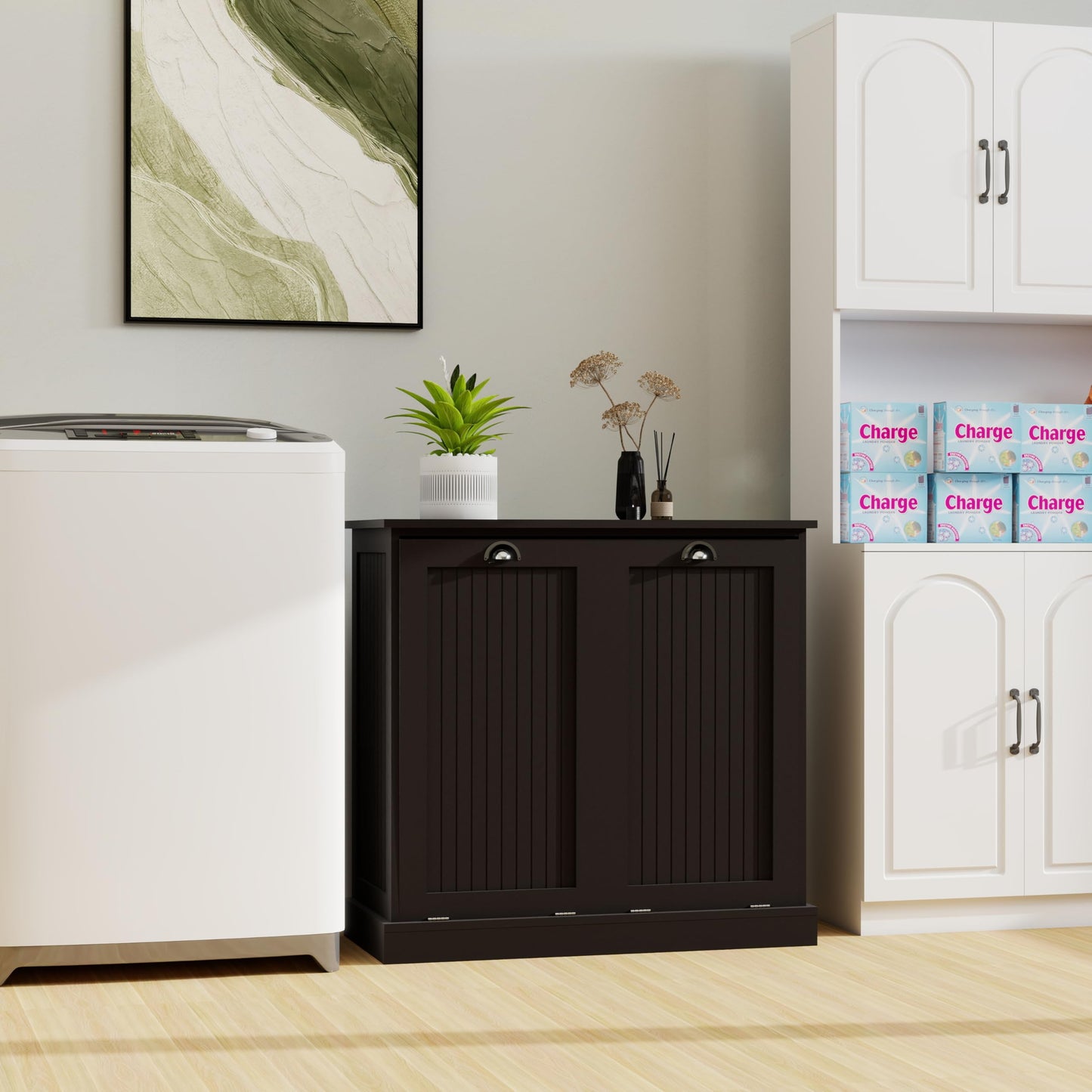 Two Compartment Tilt Out Laundry Sorter Cabinet Black