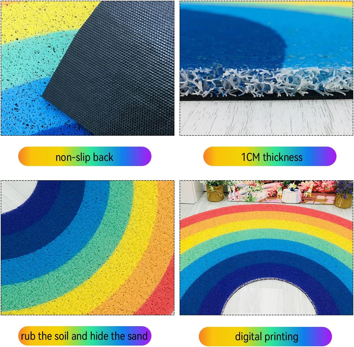 Rainbow Welcome Mat, Half Circle Doormat for Front Door, 15.7"x31.5" Non Slip Absorbent Carpet for Home Entrance