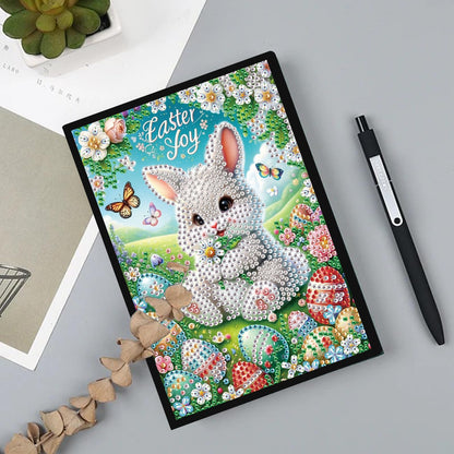 TDFERAN Notebook Easter Bunny 5D Diamond Painting Notebook Diamond Art Kits Notepads Rabbit Sketchbook Journal Book Diary Cross Stitch Journal Knowledge Record Book Suitable for Women