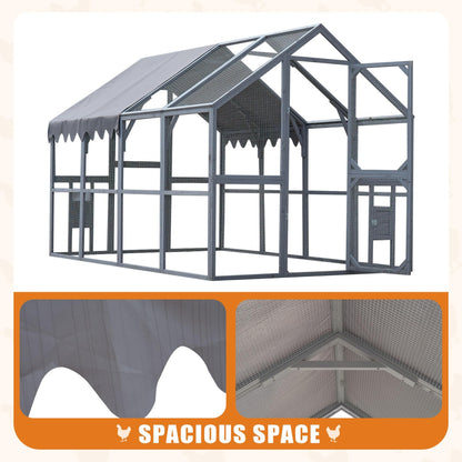 KEIKI 110" L Outdoor Large Chicken Coop with Waterproof Cover, Wire Mesh & 2 Lift Small Doors with Locks, Wood Chicken Coop House for Cat Kitten, Duck, Rabbit, Quail Playpen