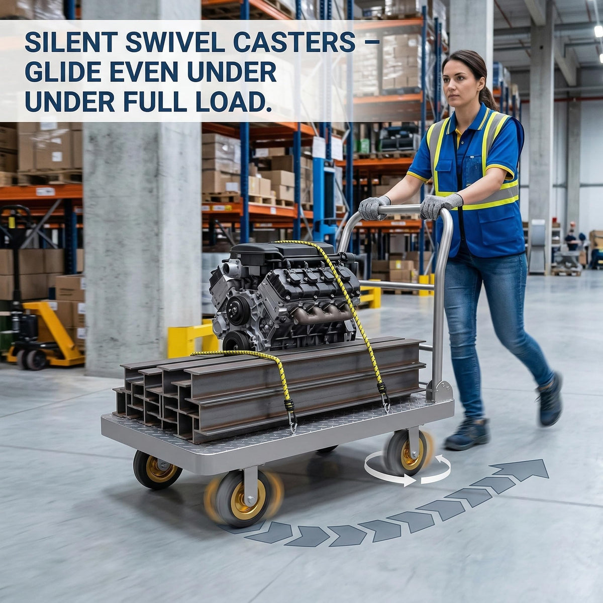 Chasesun 48" x 26" 2-in-1 Platform Truck Cart, 3650lbs Heavy Duty Flatbed Cart Dolly with Wheels, Industrial Cold Rolled Steel Push Cart for Warehouse & Moving, Includes 2 Pairs Gloves & Bungee Cord