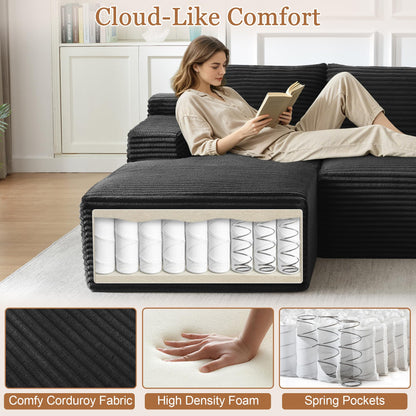 96" L Shaped Cloud Sectional Couch with Chaise, Deep Seat Modular Sectional Sofa Corduroy Memory Foam Sofa Boneless Couches for Living Room Bedroom, No Assembly Required