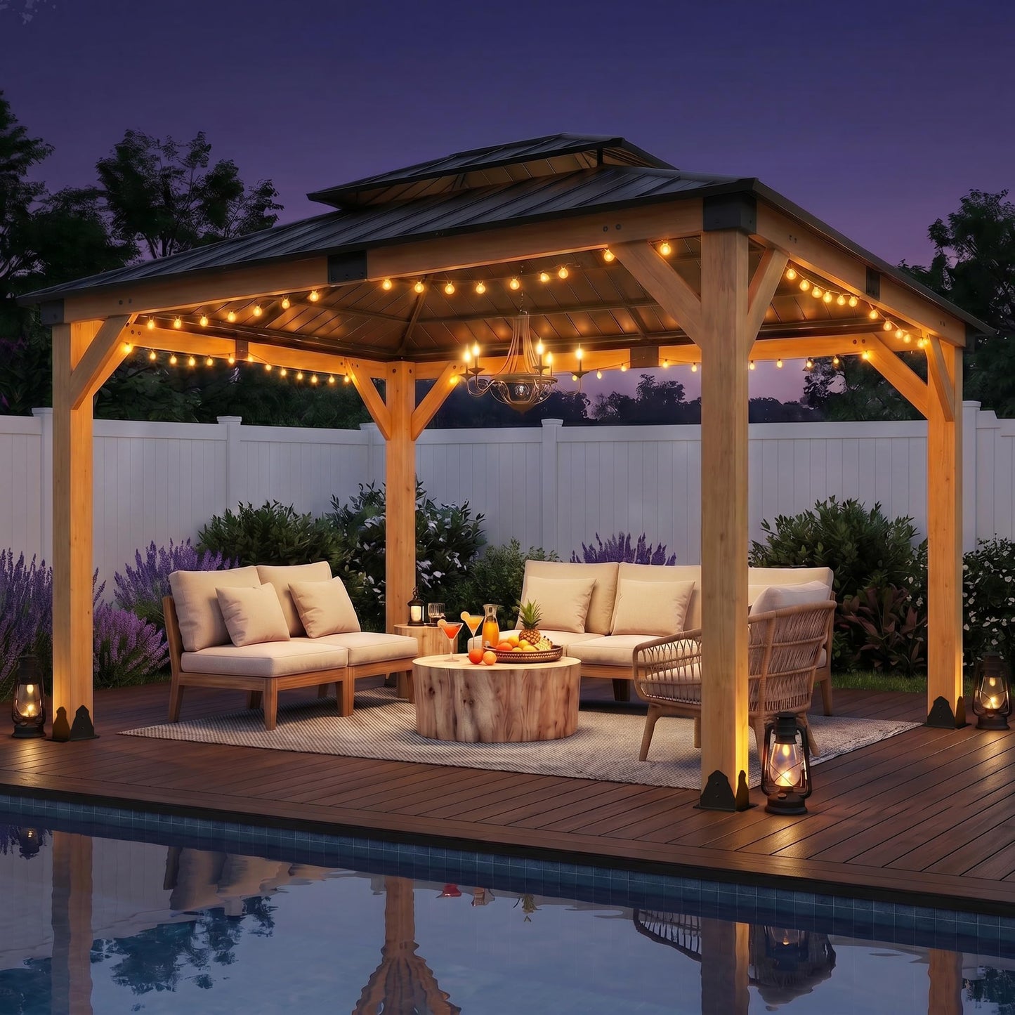 StarEcho 10X12 FT Cedar Wood Hardtop Gazebo, Heavy Duty Wooden Frame Gazebo with Metal Roof, Outdoor Patio Canopy for Backyard, Deck, Lawn & Garden