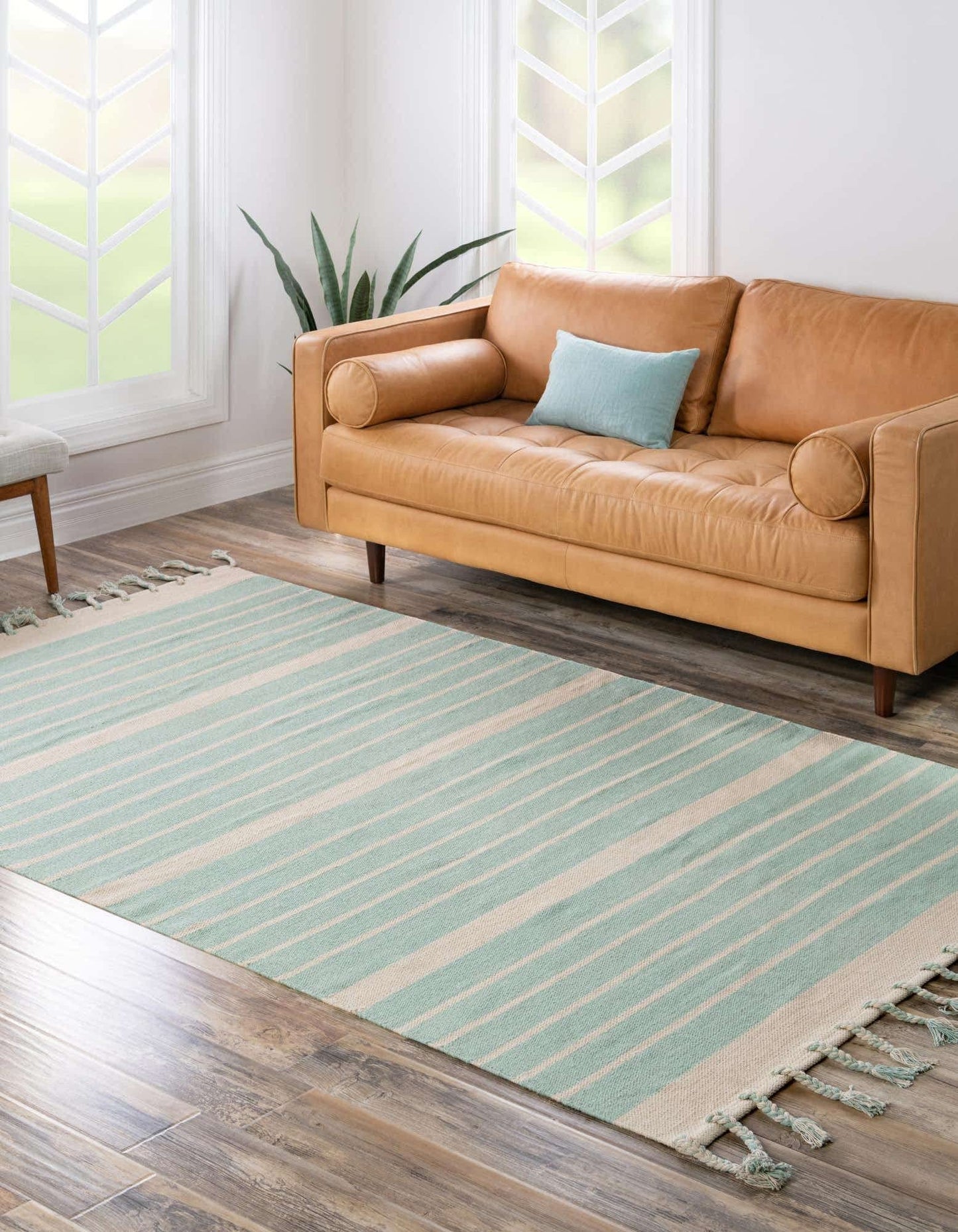 Unique Loom Chindi Cotton Collection Area Rug - Sophie (10' x 14' 1" Rectangle, Aqua and White)