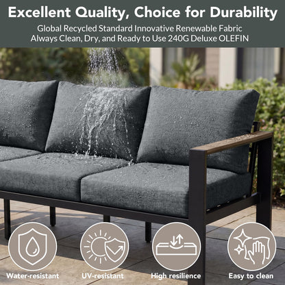 SAILARY Outdoor Patio Furniture Set 7 Pieces Luxury Aluminum Patio Conversation Set with Coffee Table and 2 Ottoman 9 Seats, Thick Cushions, Large Sectional Sofa for Porch, Balcony, Deck, Yard, Gray