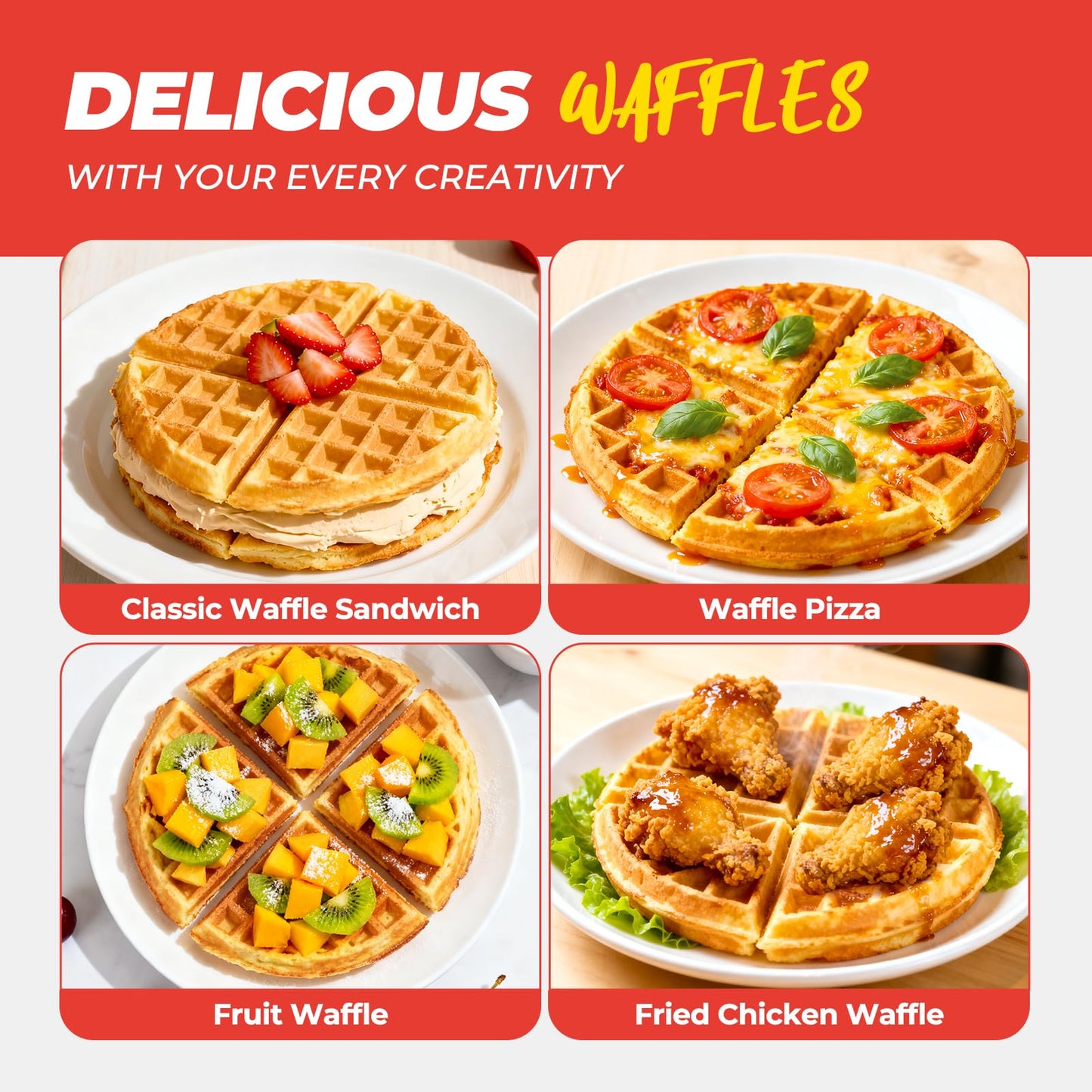 Waffle Maker, 7“ Round Classic Belgian Waffle Iron, Adjustable Browning Control, Easy-Clean Nonstick Plates & Cool Touch Handle, Space Saving Storage, Stainless Steel