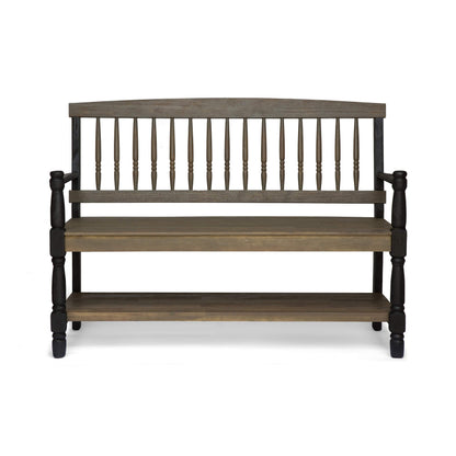 Christopher Knight Home Eddie Indoor Farmhouse Acacia Wood Bench with Shelf, Gray and Black Finish