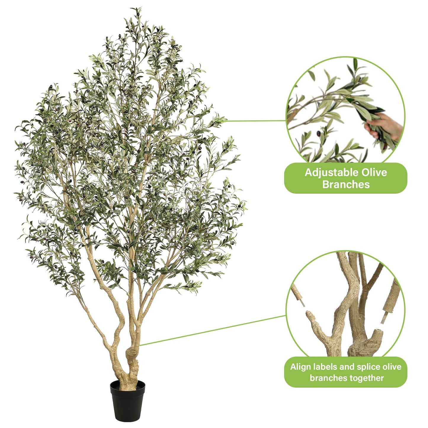 Realead Artificial Olive Tree 9ft - Large Faux Olive Tree with Realistic Leaves and Olives - Full and Grand Design Fake Olive Tree with Sturdy Base for Indoor Home Office Decor