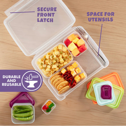 Bentology Bento Lunch Box Set w 5 Leakproof Made-to-Size Snack Containers & Built-In Utensil Holder- Meal Prep Made Easy w Reusable, Kid's Back to School or Office- Durable, BPA Free, Dishwasher Safe