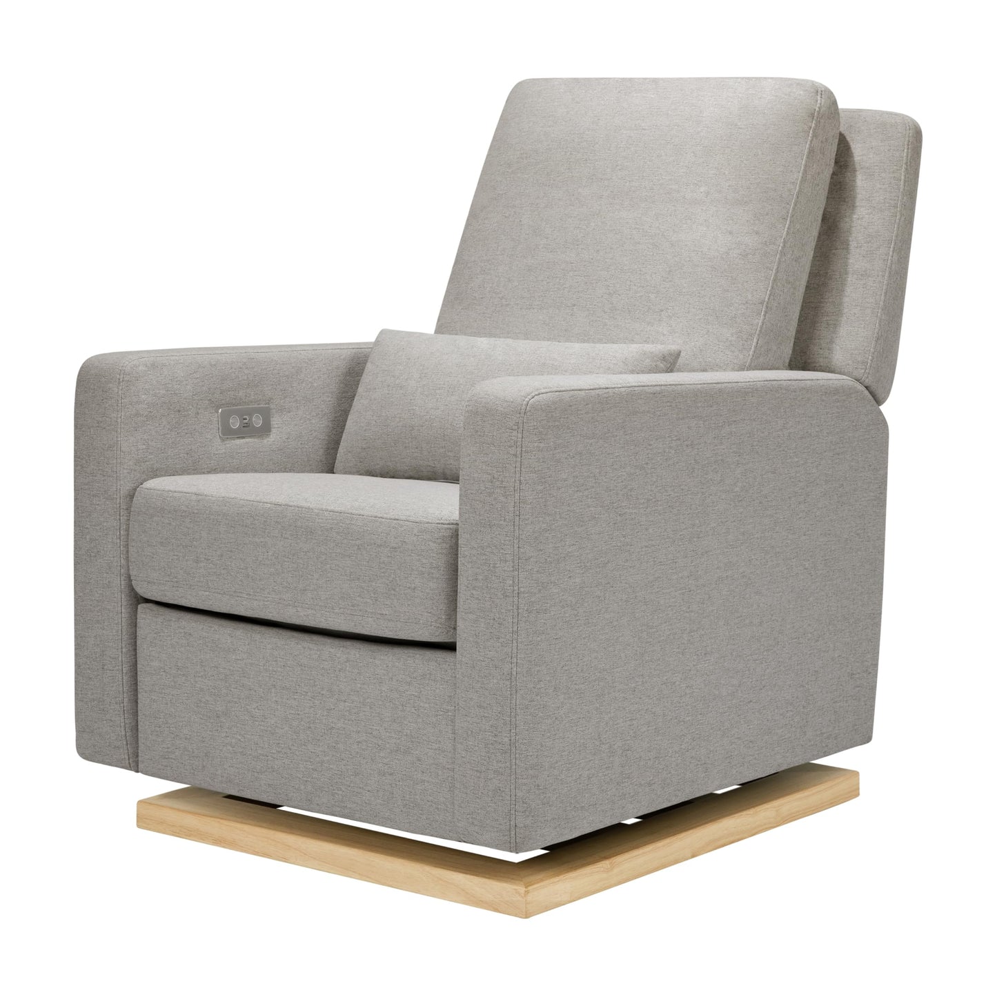 Babyletto Sigi Electronic Power Recliner & Swivel Glider with USB Port in Performance Gray Eco-Weave with Light Wood Base, Water Repellent & Stain Resistant, Greenguard Gold and CertiPUR-US Certified