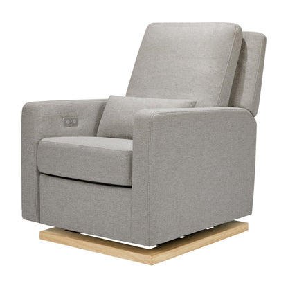 Babyletto Sigi Electronic Power Recliner & Swivel Glider with USB Port in Performance Gray Eco-Weave with Light Wood Base, Water Repellent & Stain Resistant, Greenguard Gold and CertiPUR-US Certified