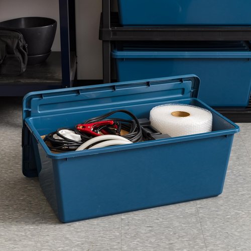 IRIS USA Stackable Plastic Storage Bins - 91 Qt, BPA-Free, Eco-Friendly, Durable, Navy - 4 Pack