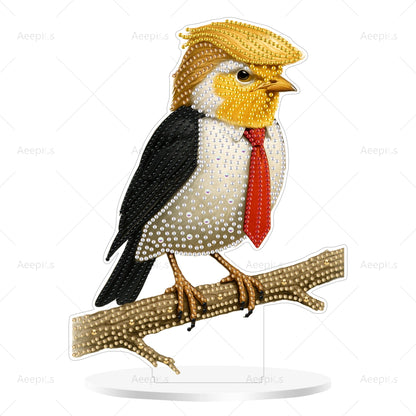 Aeepics DIY Diamond Art Tabletop Kit for Adults, Acrylic Desktop Diamonds Painting Kit Ornament, Stand Up Diamond Art Painting Board Kit (Funny Bird)