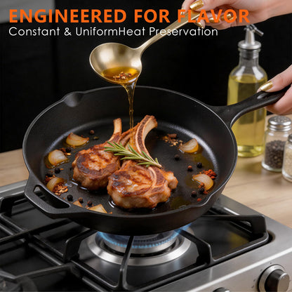 Asderote 6 Piece Pre-Seasoned Cast Iron Cookware Set – Incl. 5QT Dutch Oven with Lid, 8'' and 10.25'' Cast Iron Skillets, 10.5'' Round Griddle, and a Square Grill Pan for Kitchen, Stovetop, & Camping