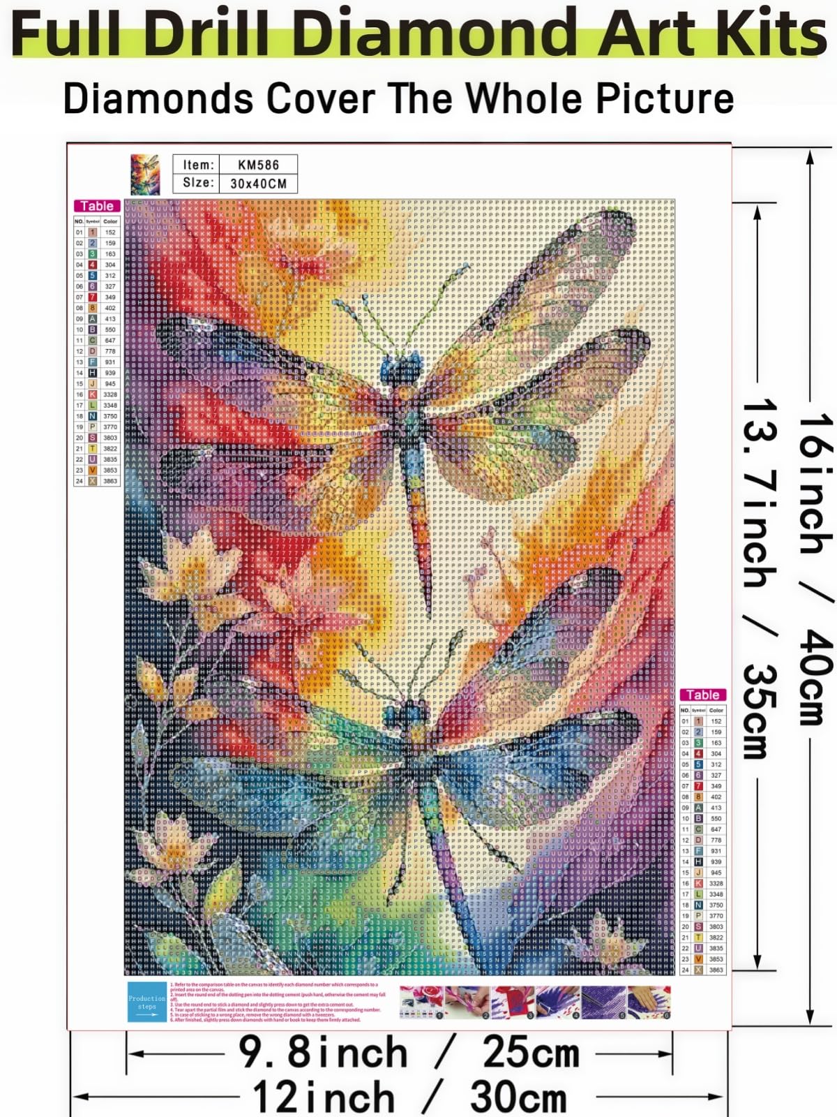 Dragonfly 5D DIY Diamond Painting Kits for Adults, Diamond Art Kits for Beginners, Full Drill Dot Painting Gem Art Kits for Home Wall Decor11.8 x15.7 Inch