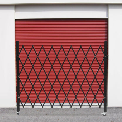 Folding Security Gate, 48" H x 71" W Black Metal Safety Gate with Diamond Grid and Padlock, Expandable Wall Mount Gate for Garage, Basement, Storefront, School and Industrial Site