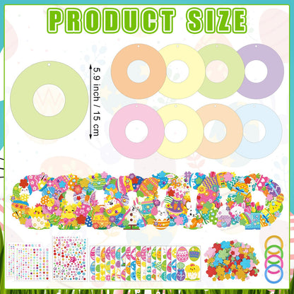 Hollowfly 48 Sets Easter Wreath Craft Kits DIY Wreath Hanging Ornaments Make Your Own Paper Craft with Stickers for Home Party Activities