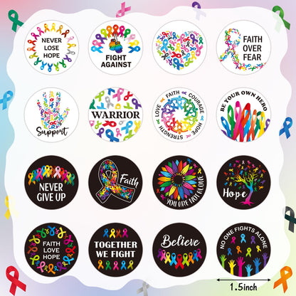 BeYumi Cancer Awareness Roll Stickers - 1000Pcs Cancer Awareness Stickers in 2 Rolls Waterproof Vinyl Colorful Ribbon Round Decals Laptop Bottle Notebook Luggage Gift Oncology Nurse Women Decor