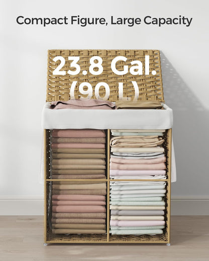 23.8 (90 ULCB51NL SONGMICS Laundry Hamper with Lid, Gallon L) Synthetic Rattan Clothes Laundry Basket with Lid