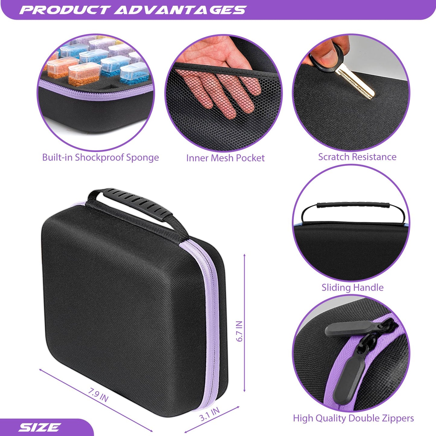 MoeeBtee Diamond Painting Storage Containers, 30 Slots Diamond Painting Accessories and Tools, Diamond Painting Organizer, Diamond Art Storage Case Jewelry Beads Storage Case - Purple
