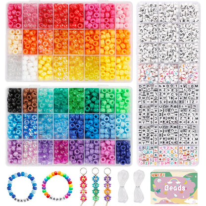 Quefe 48 Colors Bracelet Making Kit Pony Beads 4000pcs Kandi Beads for Friendship Bracelet Making Kit 2400 Plastic Rainbow Bulk and 1600 Letter Beads for Keychains Craft Jewelry Necklace