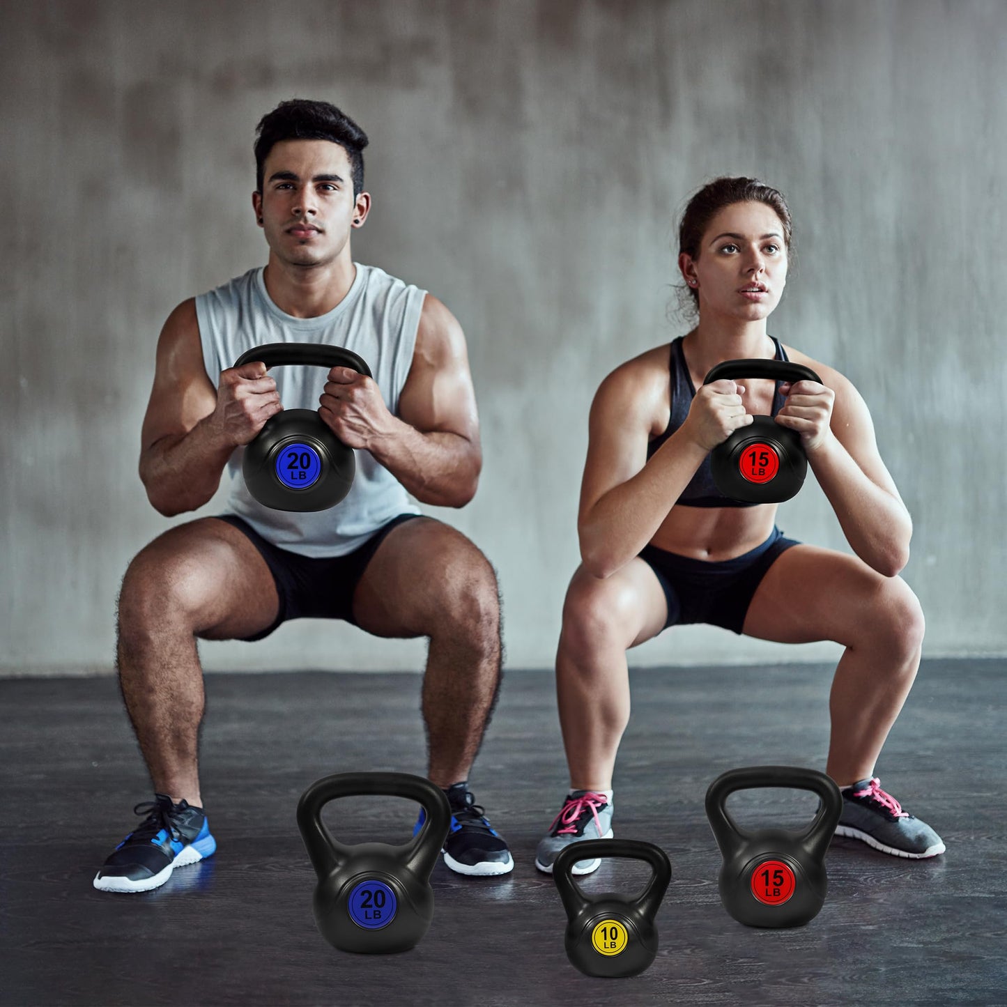 Fitvids Wide Grip 3-Piece or 4-Piece Kettlebell Exercise Fitness Weight Set, Include 5 lbs, 10 lbs, 15 lbs and 20 lbs, Set of 3 or Set of 4