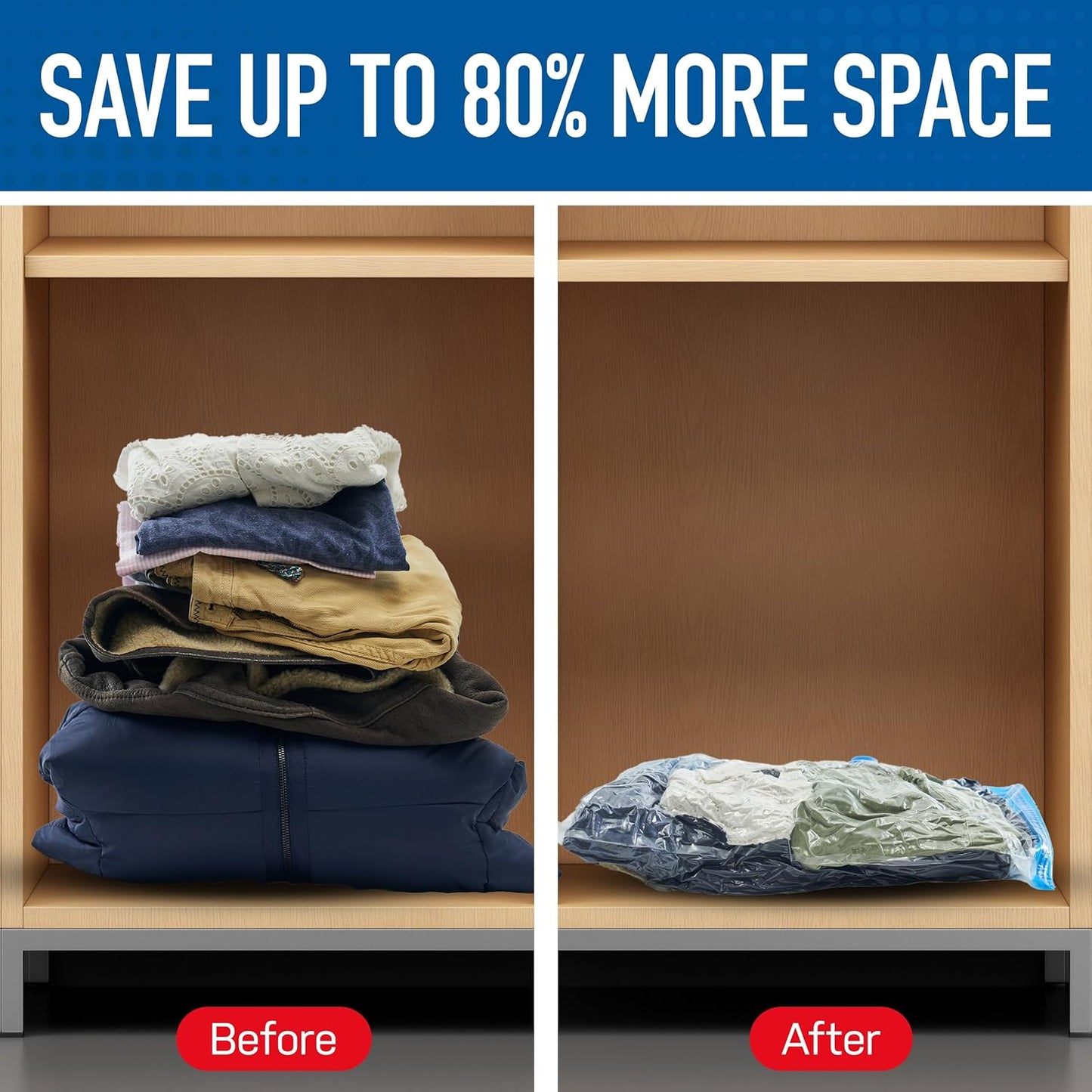 Spacesaver Vacuum Storage Bags, Variety 15-Pack, Save 80% on Clothes Storage Space, Compression Seal for Closet Storage