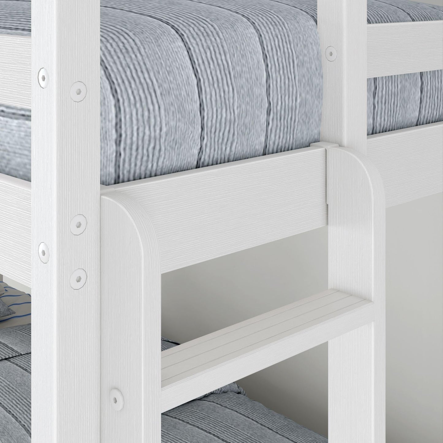 Grain & Grove Bear Twin Over Twin Bunk Bed, Sturdy Bunk Bed Frame for Kids, Plywood Bunk with Ladder, Guardrail, and Slats, No Box Spring Required, Brushed White