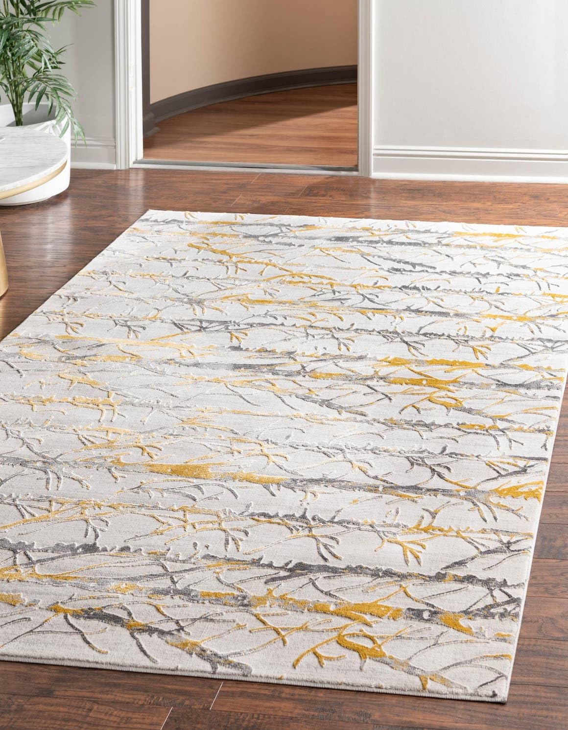 Unique Loom Finsbury Collection Area Rug - Anne (7' 10" x 10' Rectangle, Yellow and Gray/ Ivory)