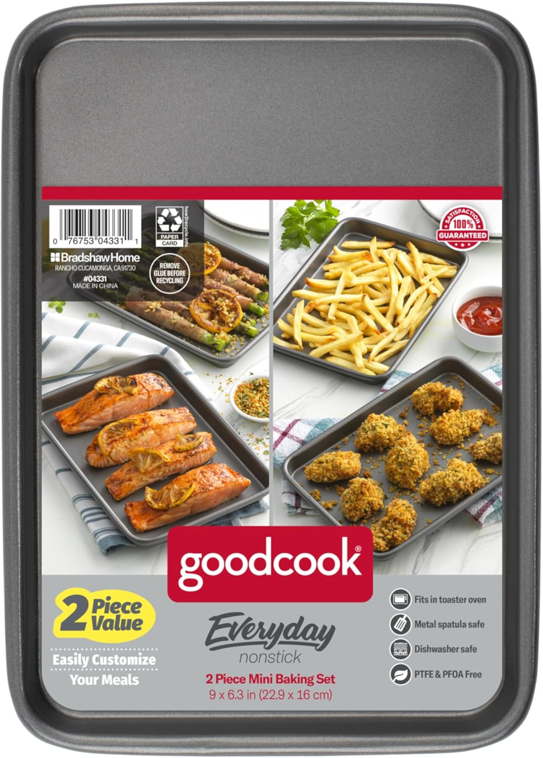GoodCook Everyday Gray Set of 2 Nonstick Steel 9" x 6.2" Mini Baking Sheets for Toaster Oven