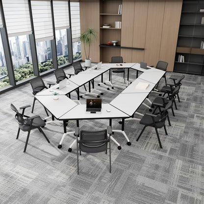 2 Pack Folding Conference Table,T-Shaped Conference Room Tables with Wheels, 47.2 in Modern Conference Table,Mobile Modular Seminar Meeting Desk for Classrooms,Office & Seminar (2, White)
