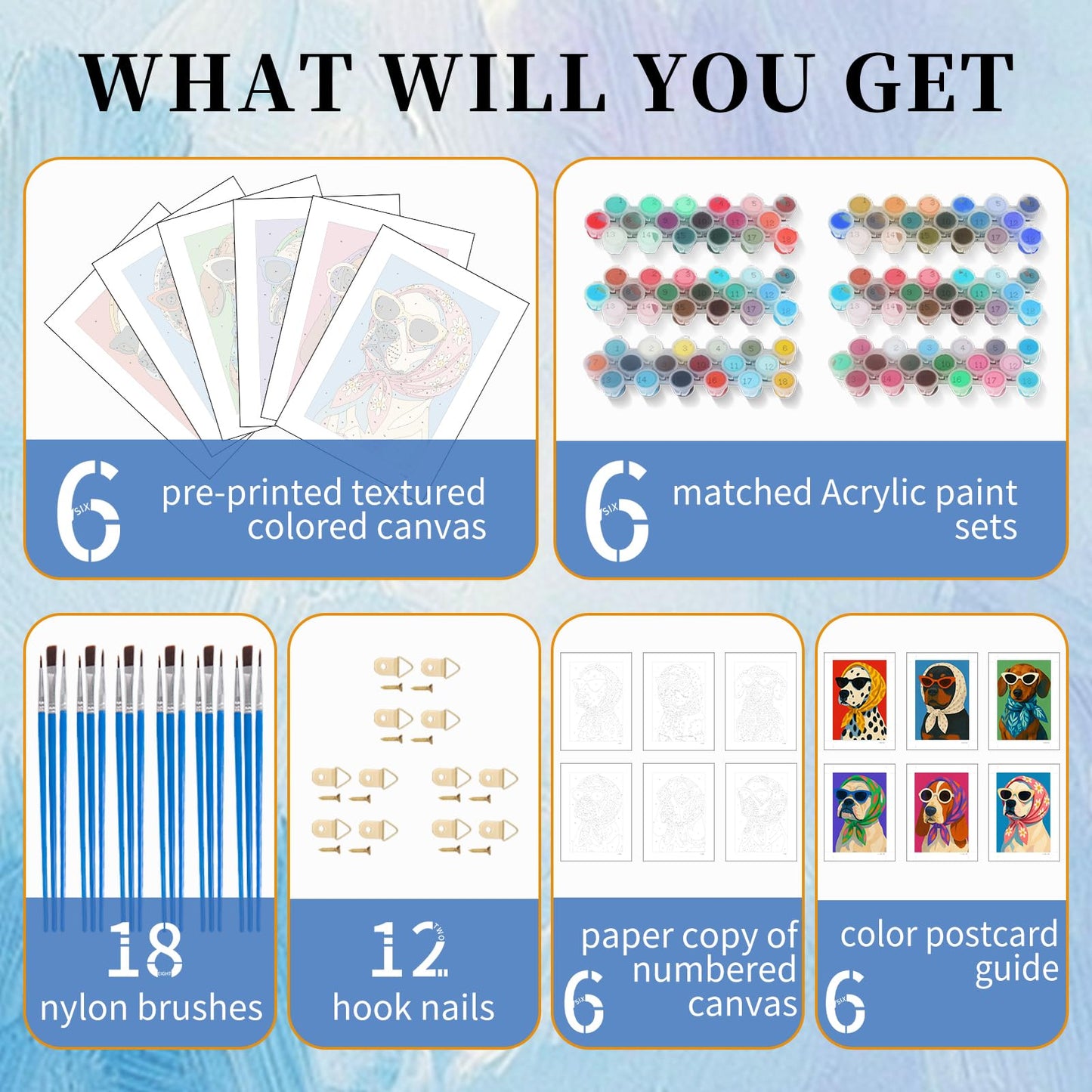 GEEHEIY 6 Pack Paint by Numbers Kit for Adults, Cartoon Dog Adult Paint by Number Kits on Canvas, DIY Animal Acrylic Oil Number Painting for Adults, Perfect for Home Decor 8x12 Inch