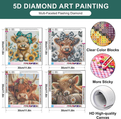 mrpwnle 4 Pack Cow Diamond Art Kits for Adults - DIY Cute Animals Diamond Painting Kits for Adults Beginner, Simple 5D Full Drill Diamond Art Dots Gem Art Kit for Home Wall Decor 12x12inch