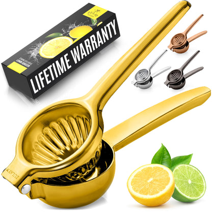 Zulay Lemon Squeezer Stainless Steel with Premium Heavy Duty Solid Metal Squeezer Bowl (Black Grip, Large)